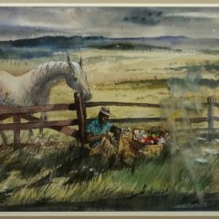 C. Robert Perrin Watercolor on Paper "The Farmer with Ghosts"