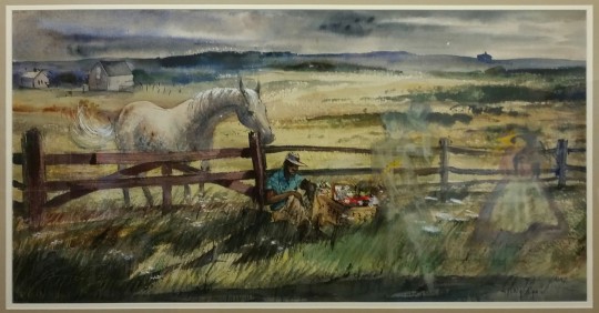 C. Robert Perrin Watercolor on Paper "The Farmer with Ghosts"