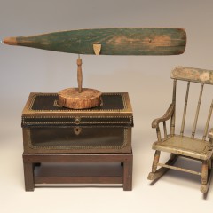 Folk Art Painted Sperm Whale, Camphorwood Box on Stand & Child