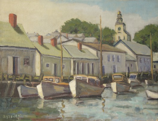 Anne B. Stevens Oil on Artist Board "Island Service Wharf"