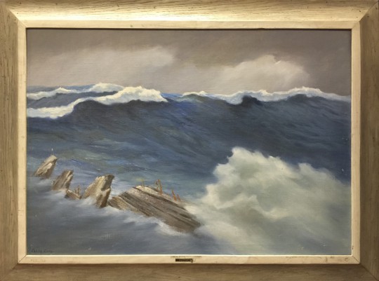 Leslie Lane Oil on Canvas "Rocky Seascape"