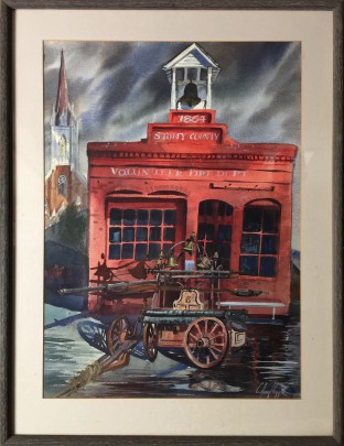 C. Robert Perrin Watercolor on Paper " Stoffy County Volunteer Fire Department"