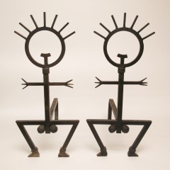 Folk Art "Men" Wrought Iron Andirons