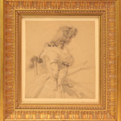 Francois L. Joseph Watteau De Lille Pencil Drawing "Portrait of a Young Lady"