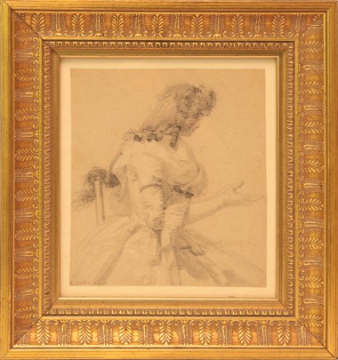 Francois L. Joseph Watteau De Lille Pencil Drawing "Portrait of a Young Lady"