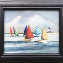 Yasemin Tomakan Oil on Board "Rainbow Fleet, Nantucket"