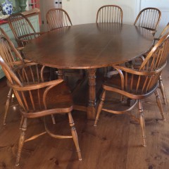 English Oak Dining Table & Set of Eight Windsor Style Chairs