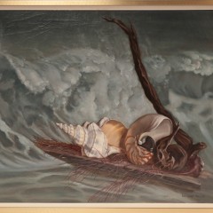 Irmgard Arvin Oil on Canvas "Still Life of Shells Driftwood and Surf"