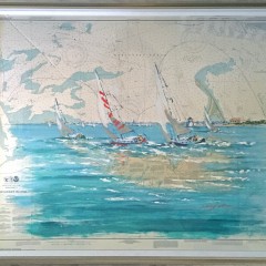 Kerry Hallam Acrylic on Nantucket Nautical Chart "Sailing Around Brant Point - Nantucket"