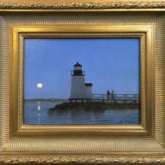 William R. Davis Oil on Board "Moonlight Over Brant Point"