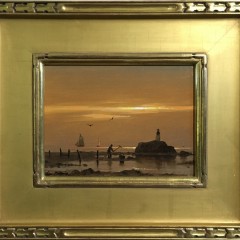 William R. Davis Oil on Board "Distant Ships"