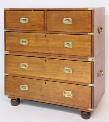 19th Century Two-Part Light Mahogany and Brass Bound Campaign Chest