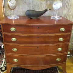 19th Century American Hepplewhite Inlaid Cherry Bow Front Four Drawer Chest