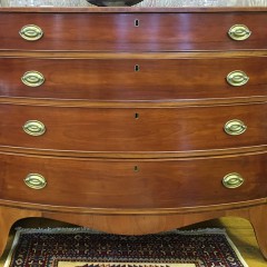 19th Century American Hepplewhite Inlaid Cherry Bow Front Four Drawer Chest