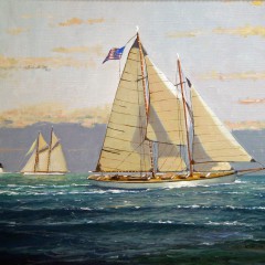William W. Lowe Oil on Linen "Sailing Off Brant Point", signed lower right.