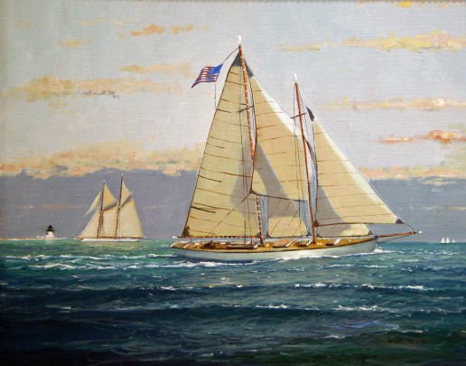 William W. Lowe Oil on Linen "Sailing Off Brant Point", signed lower right.