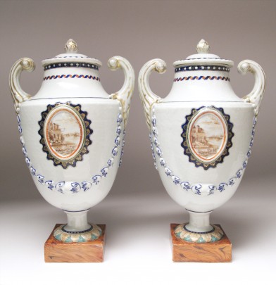 Pair of 18th Century Chinese Export Porcelain Covered Urns