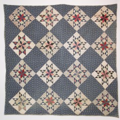 Antique Red, White and Blue Calico Patchwork Quilt