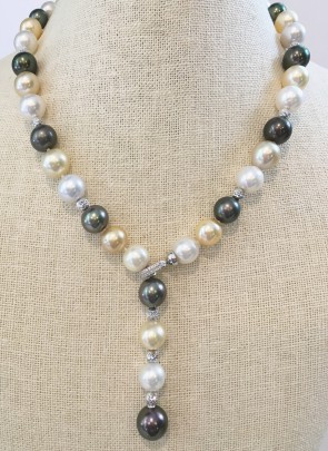 Fine South Sea Natural Multi-Color Lariat Necklace