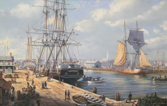 Roy Cross Watercolor on Paper "Nantucket Harbor, 1850"