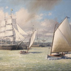 Leonard John Pearce Oil on Canvas "Catboats in Nantucket Harbor"