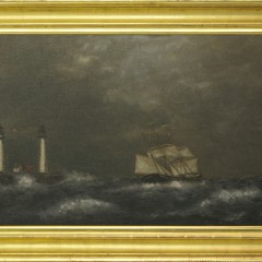 William P. Stubbs Oil on Canvas Board "Twin Lights, Thatcher Island"