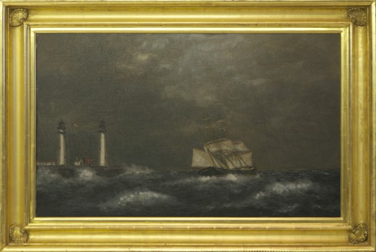 William P. Stubbs Oil on Canvas Board "Twin Lights, Thatcher Island"