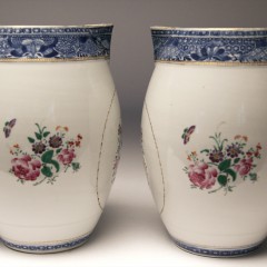 Pair of 18th Century Chinese Export Famille Rose Jugs