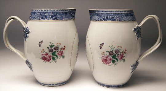 Pair of 18th Century Chinese Export Famille Rose Jugs