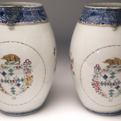 Pair of 18th Century Chinese Export Famille Rose Jugs