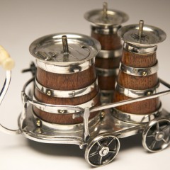 19th Century English Silver Plated and Oak Three-Piece Condiment Carriage