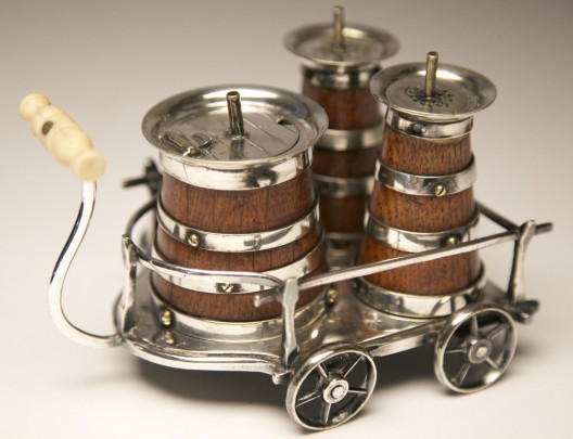 19th Century English Silver Plated and Oak Three-Piece Condiment Carriage