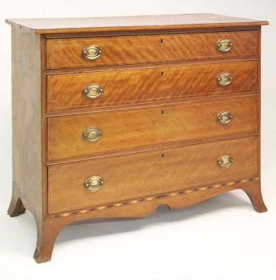 19th Century American Birch Inlaid Four Drawer Chest