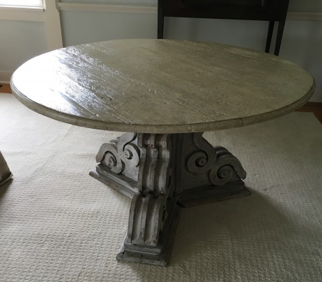 White Washed Round Folksy Pedestal Dining Table