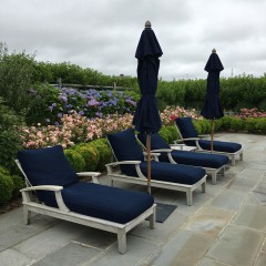 Set of Four Gloster Ventura Chaise Lounge Chairs, with navy upholstered cushions