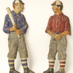 Pair of Cast Iron Polychrome Decorated Baseball Player Andirons