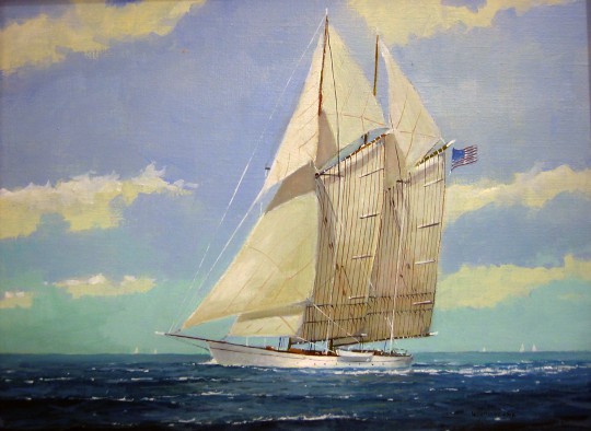 William W. Lowe Oil on Linen "Schooner at Sea"