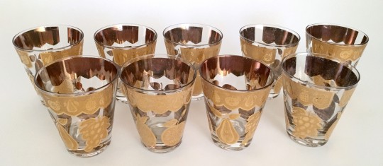 Set of 9 Rare Culver LTD "Florentine" Double Old Fashions, 22k gilt, signed