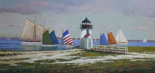 William Lowe Oil on Canvas "Rainbow Fleet Founding Brant Point Lighthouse