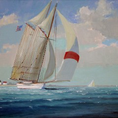 William Lowe Oil on Canvas Schooner Under Full Sail - Nantucket