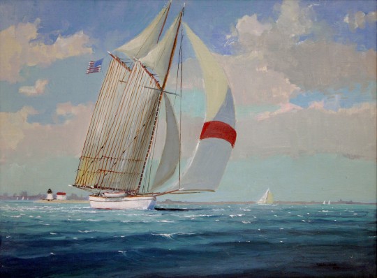 William Lowe Oil on Canvas Schooner Under Full Sail - Nantucket