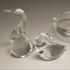 Signed Steuben Glass Goose and Gander and Olive Dish