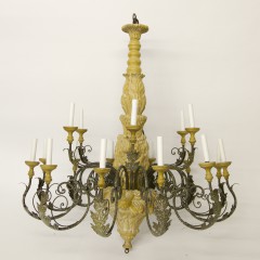 18-Light Carved Wood and Metal Chandelier