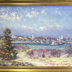 Jan Pawlowski Oil on Canvas View of Town of Nantucket from Monomoy 30" x 40"