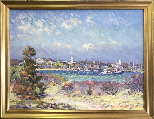 Jan Pawlowski Oil on Canvas View of Town of Nantucket from Monomoy 30" x 40"