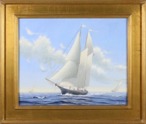 Alan J. Eddy Oil on Canvas “Three American Vessels at Full Sail”