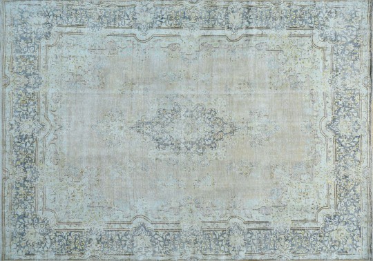 Hand Woven White Wash Wool Kerman Carpet