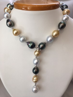 12mm – 14.2mm South Sea and Tahitian Baroque Pearl Lariat Necklace