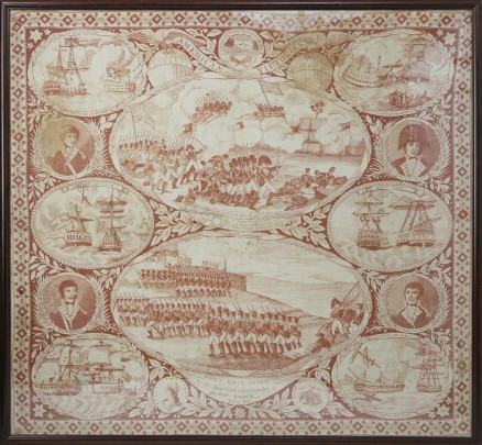 Framed Early 19th Century “American Victories” Patriotic Scarf