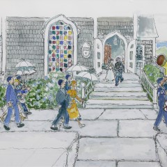 Barbara Kauffmann-Locke Watercolor On Paper “‘Sconset Chapel Wedding”